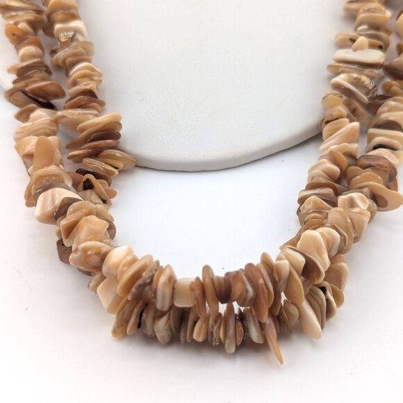 Navajo Two Strand Shell Chip Beaded Pullover Necklace w/ Pen Shell Heishi ** - Picture 9 of 12